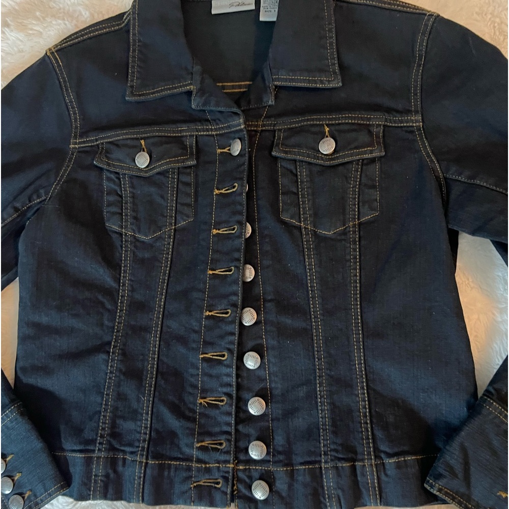 Chicos Platinum Dark Denim Jean Jacket Medium - Picture 2 of 8